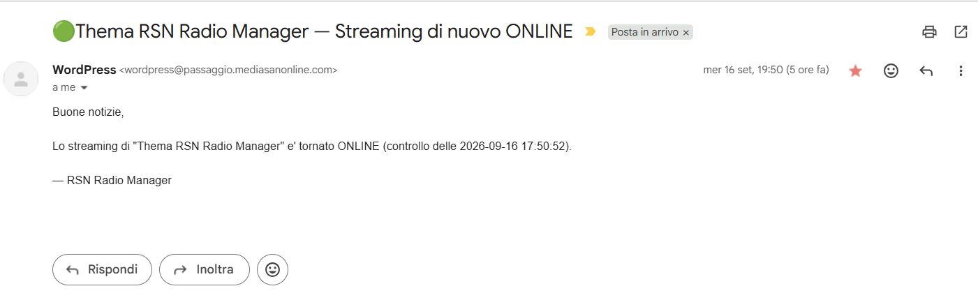 allarmi email se il server giu e quando ritorna online ritornato